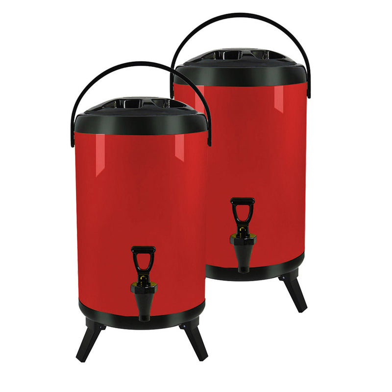 2X 18L Stainless Steel Insulated Beverage Dispenser with Faucet Red