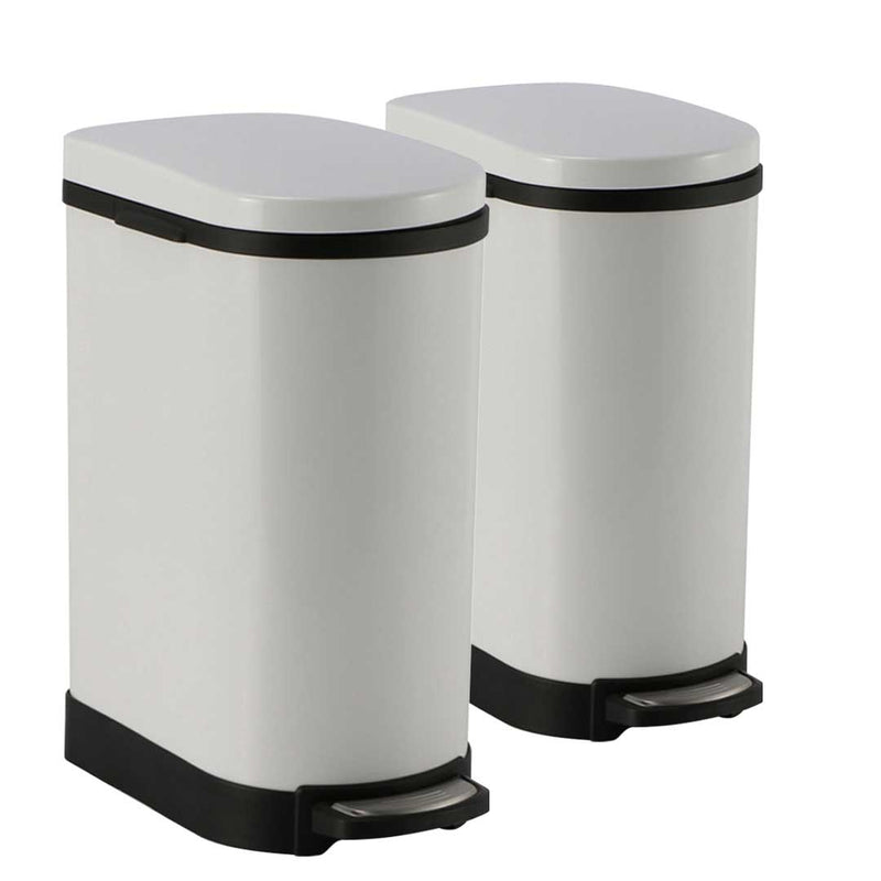 2X 10L White Stainless Steel Foot Pedal Trash Bin with Soft Close Lid