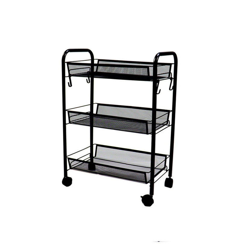 3 Tier Black Steel Mesh Kitchen Cart Portable Multi-Functional Storage Shelves