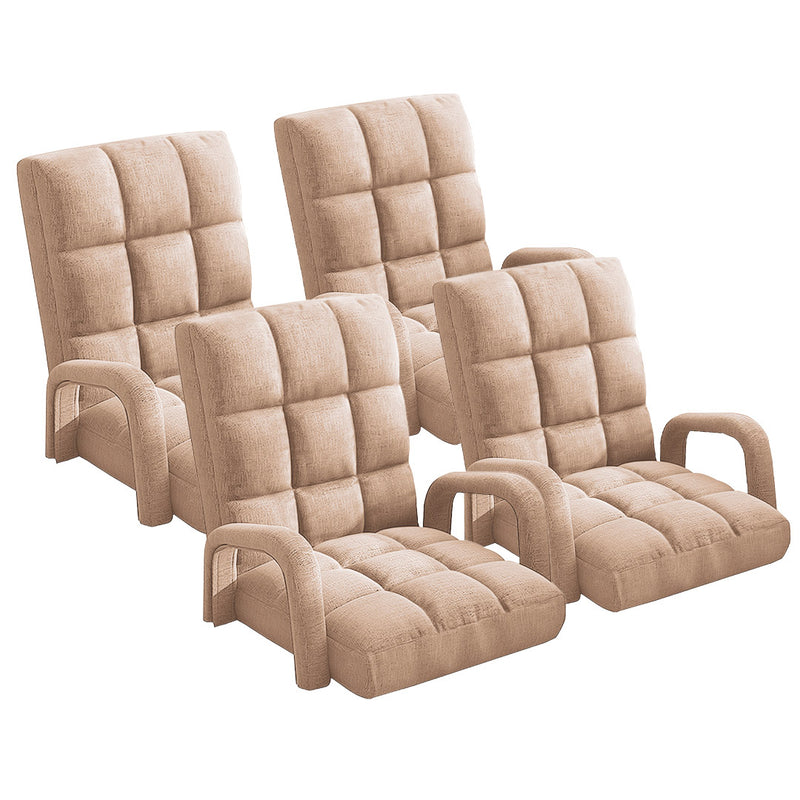 4X Foldable Lounge Chair Adjustable Recliner With Armrest Khaki Linen 135cm