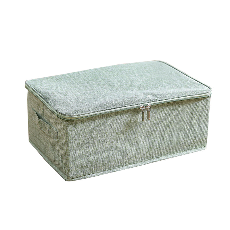 Small Foldable Storage Box Polyester Cotton 38x26x15cm Double Zipper Green
