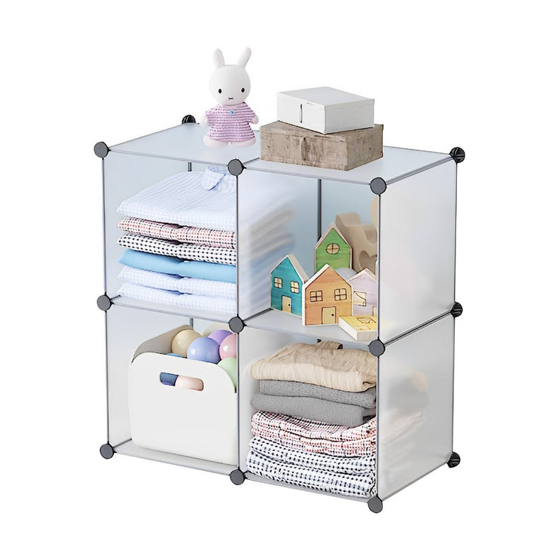 4-Cube Transparent Storage Shelf Box Modular Polypropylene 75x37x75cm Organiser