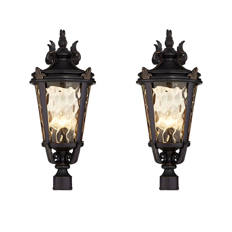 2X Vintage Post Light Aluminum Amber Glass 63.5cm Outdoor Dark Brown