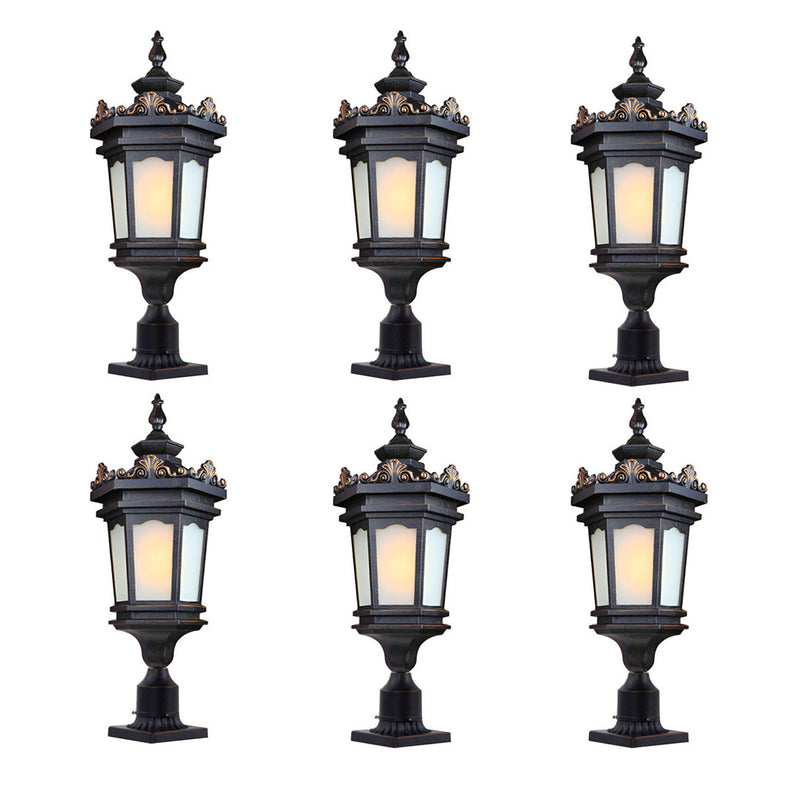 6X Vintage Outdoor Lantern Post Light Aluminum Glass 72cm Black