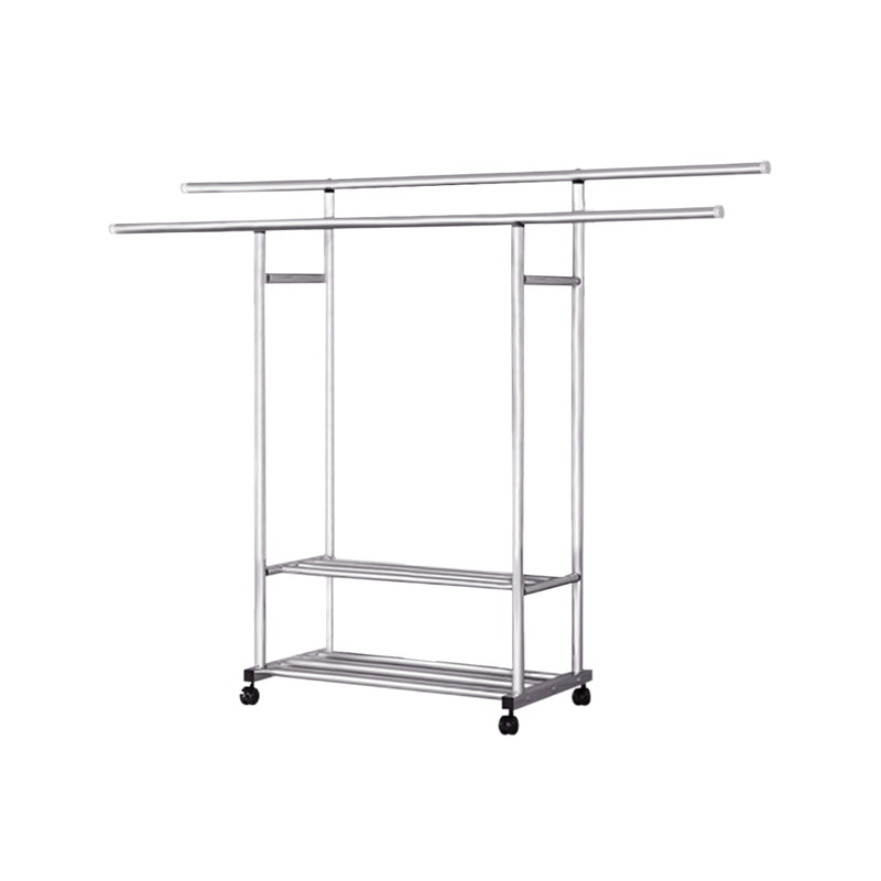 Stainless Steel Floor Standing Drying Rack 3 Poles Wheels 120x150x95cm Rustproof