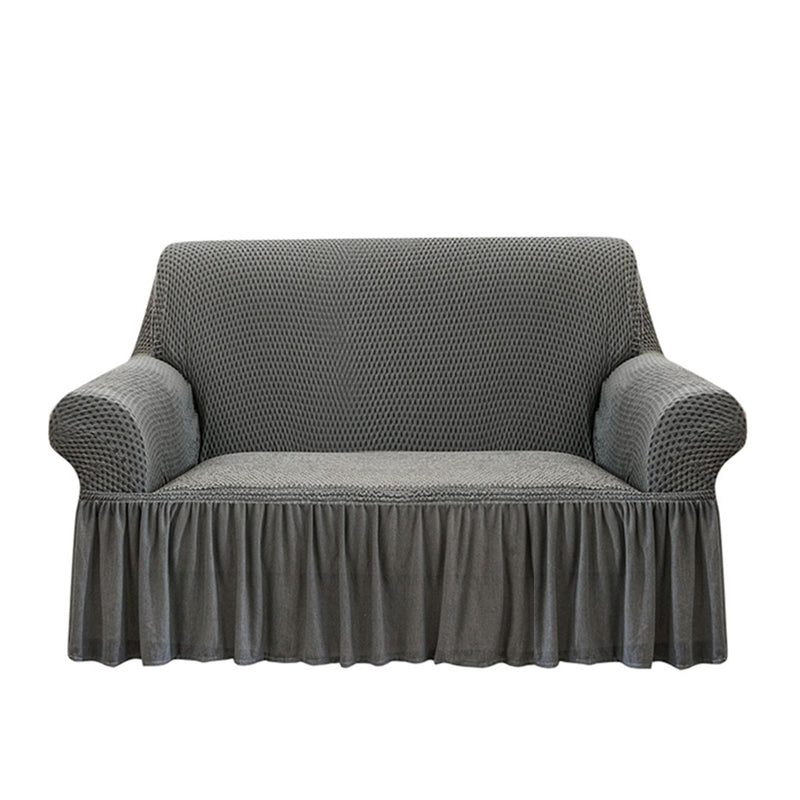 2 Seater Grey Sofa Cover Ruffled Skirt Stretchy Couch Protector Slipcover