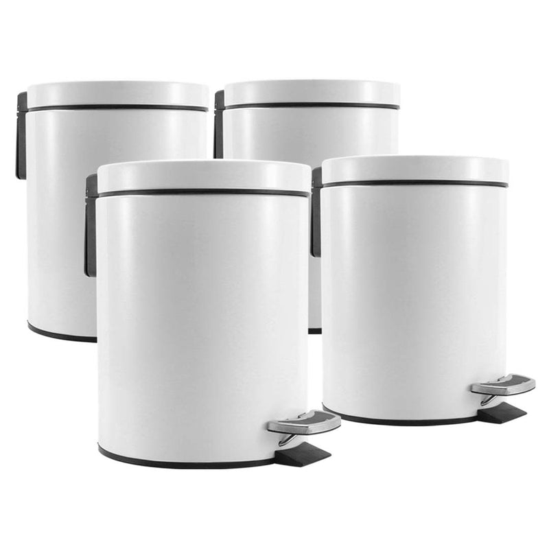 4X 12L Stainless Steel Foot Pedal Trash Bin White Round Soft Close Lid