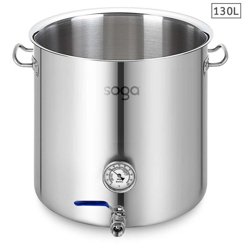 Brewery Pot 130L 304 Stainless Steel Polished No Lid With Beer Valve 55cm