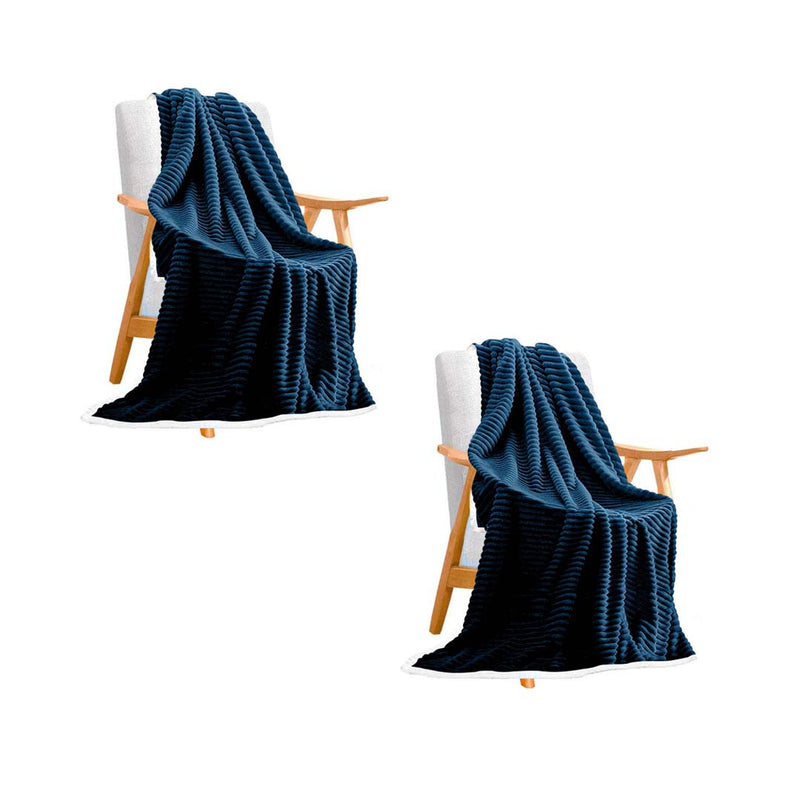 2X Thick Flannel Polyester Throw Blanket 200x230cm Double Sided Dark Blue