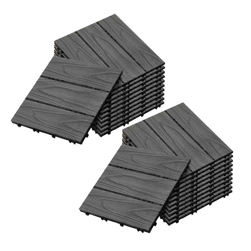 2X 11 Pcs Wood Plastic Composite Decking Tiles 30x30x2.2cm Dark Grey