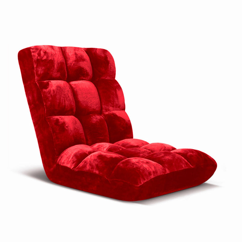 Floor Recliner Folding Cushion Memory Foam Plush 6 Position 108x53x10cm Red