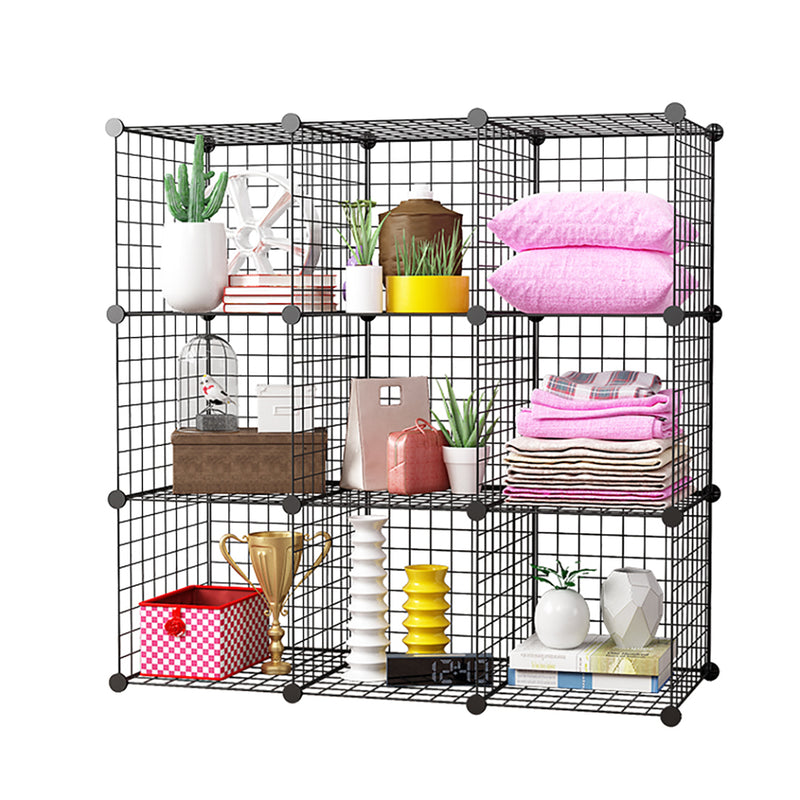 Black Foldable 9-Cube Organizer Iron Wire Mesh Modular Space Saving Storage
