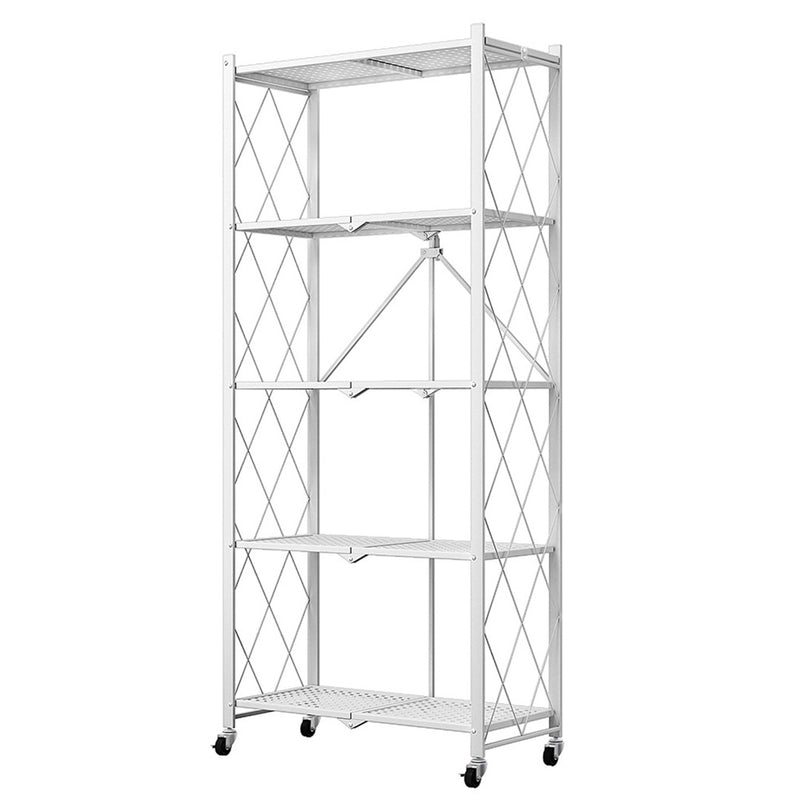 5 Tier Carbon Steel Foldable Kitchen Cart White Locking Wheels 20Kg Per Shelf