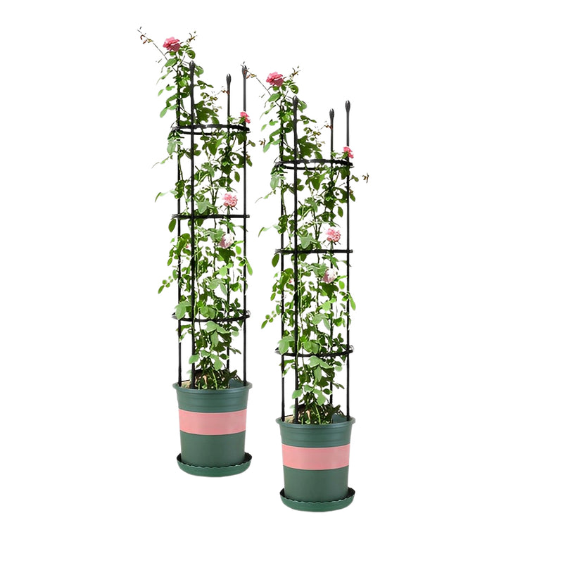 2X 133cm 4 Bar Steel Trellis Vine Support Frame With Adjustable Rings Black