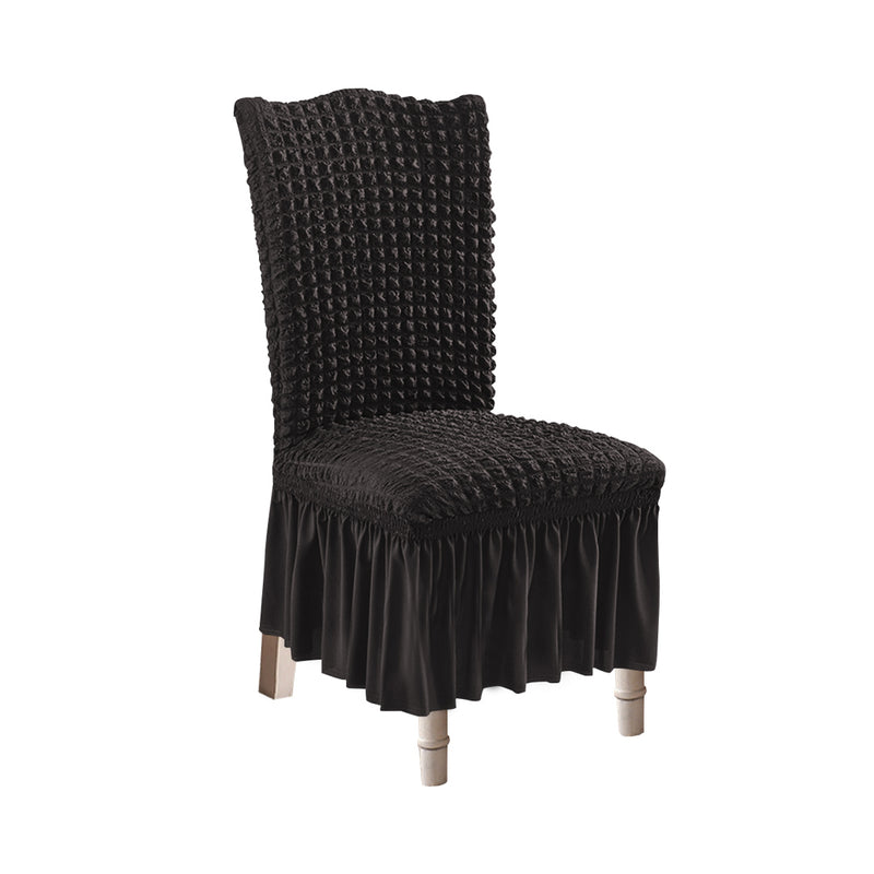 Black Polyester Stretch Chair Cover With Ruffle Skirt Seat Protector 45 To 60 Cm