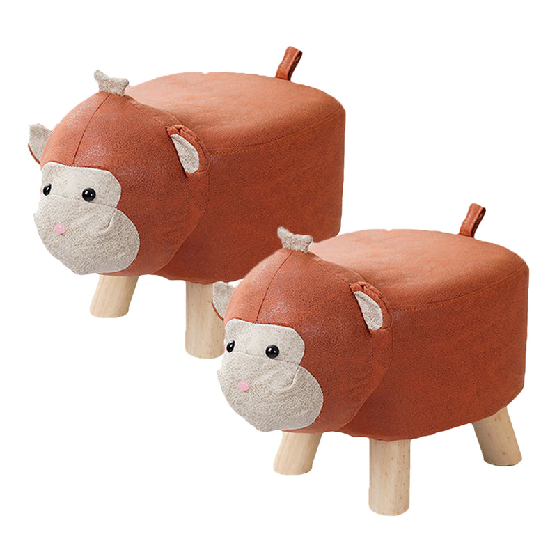 2X Red Children Bench Round Ottoman Stool Soft Comfy Seat Home Decor 28x26cm