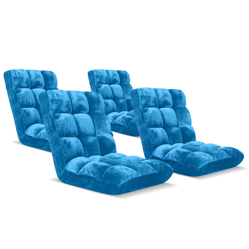 4X Folding Floor Recliner Cushions Memory Foam 6 Position Blue 108x53x10cm