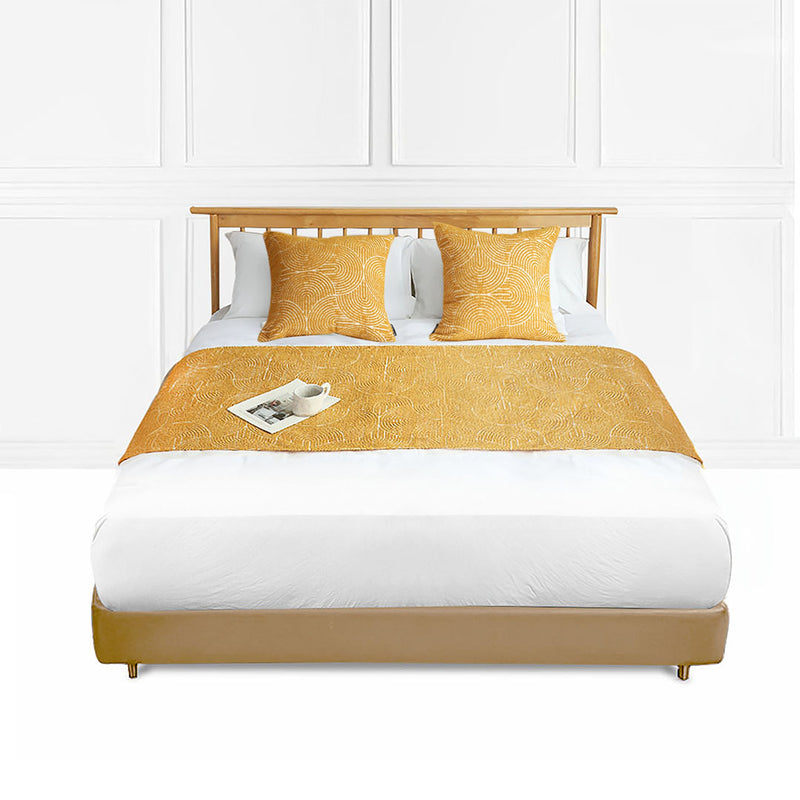 1.5m Queen Bed Scarf Runner Polyester 70x210cm Khaki With 2 Cushions Set of 3