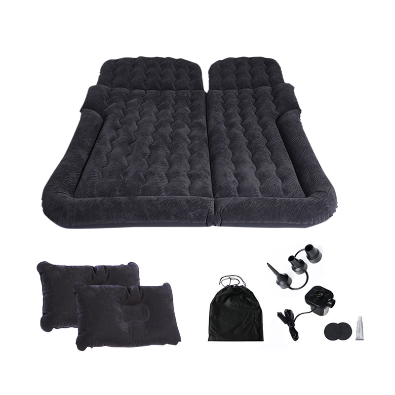 Inflatable Car Boot Mattress PVC 174x126x10cm Six Segment Pump Pillows Black