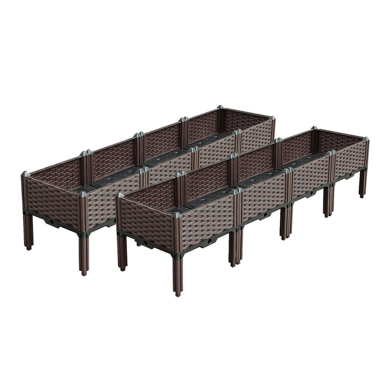 2X 160cm Raised Garden Bed Self Watering Plastic Planter With Legs Dark Brown