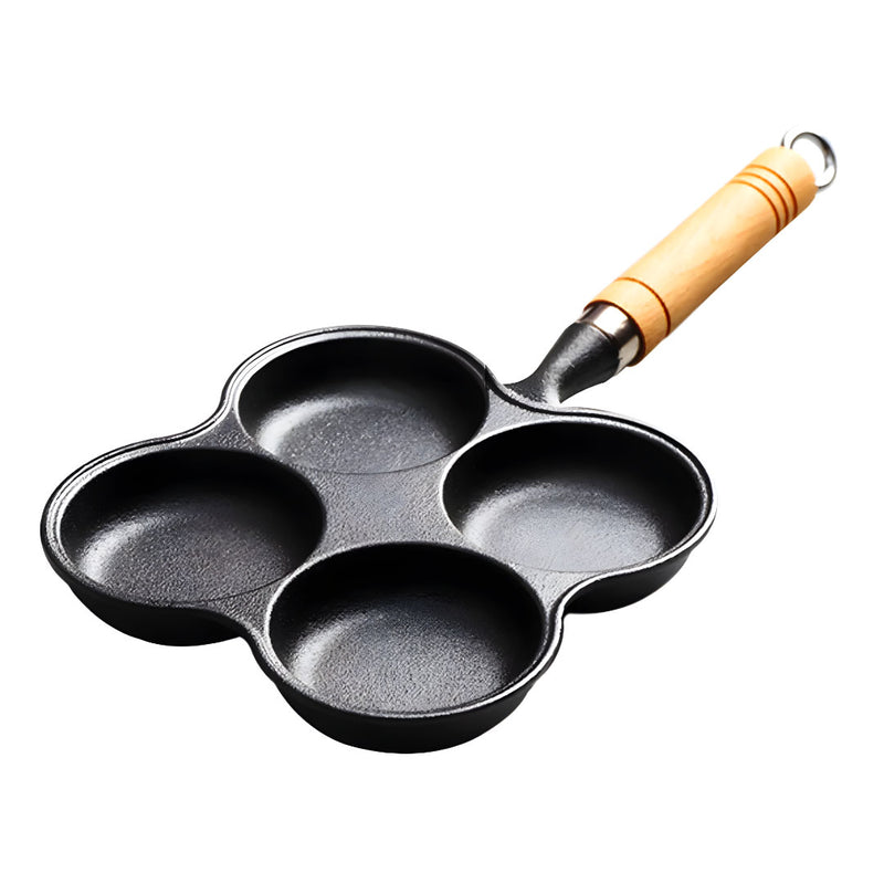 4 Mold Cast Iron Omelette Pan 22cm Nonstick Wood Handle Induction Ready
