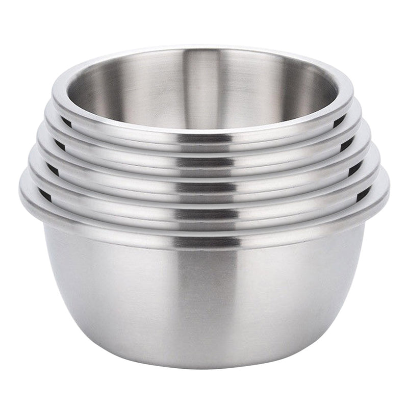 5Pcs Deepen Stackable Stainless Steel Mixing Bowls Set Kitchen Storage Silver