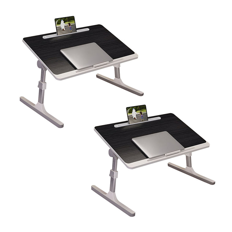 2X 60X40Cm Black Foldable Adjustable Laptop Bed Table With Tablet Slot