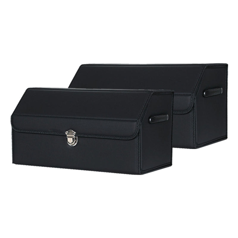 2X Leather Car Boot Organizer 53x32x30cm Collapsible Foldable With Lock Black