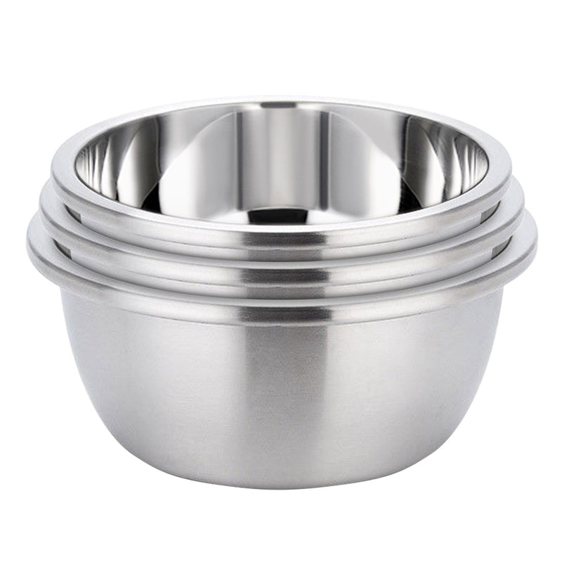 3Pcs Stainless Steel Mixing Bowls Set Stackable Deep Silver Baking Cooking