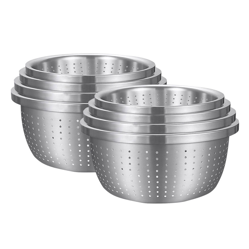 2X Stainless Steel Colander Set 4Pc Nesting Perforated 24 26 28 30Cm Silver