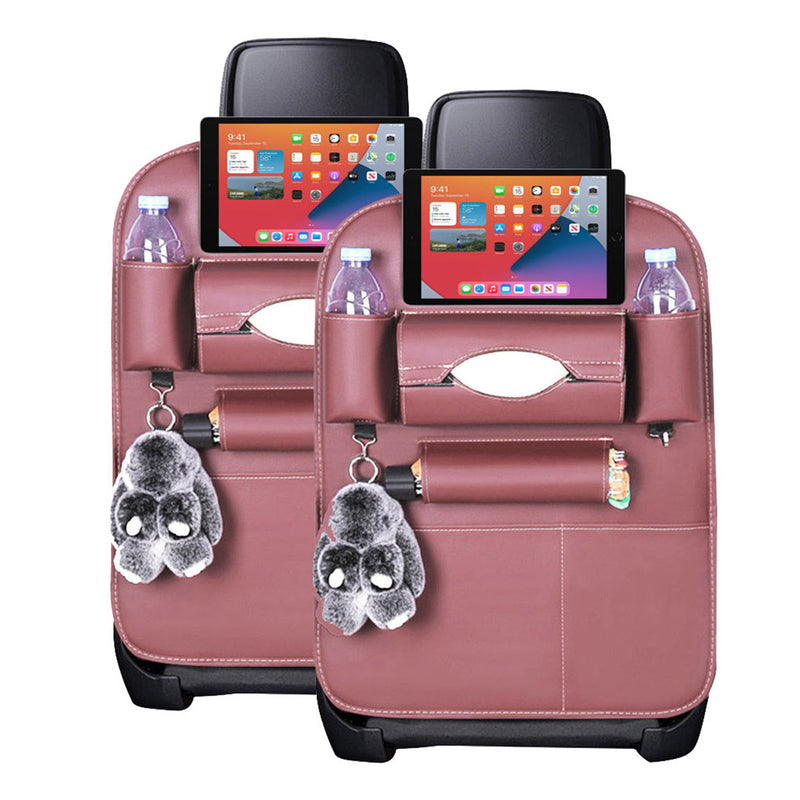 2X Car Back Seat Organizer PVC Leather 50x65cm Pocket Tablet Holder Coffee