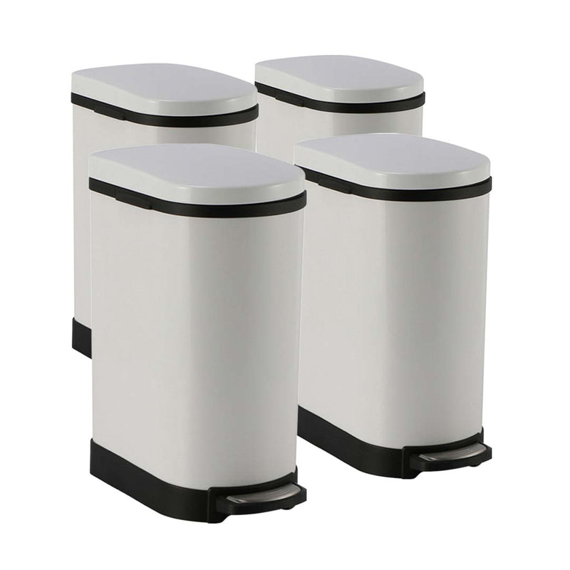 4X 10L Stainless Steel Foot Pedal Trash Bin White Smooth Lid Easy Clean