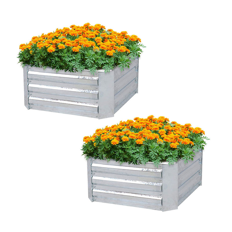 2X 90X90X30cm Square Galvanised Iron Raised Garden Bed Silver