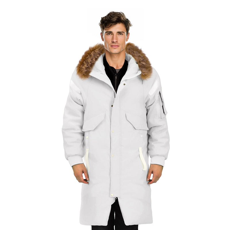 Down Puffer Jacket White Large Hooded Long 82cm Duck Feather Quilted