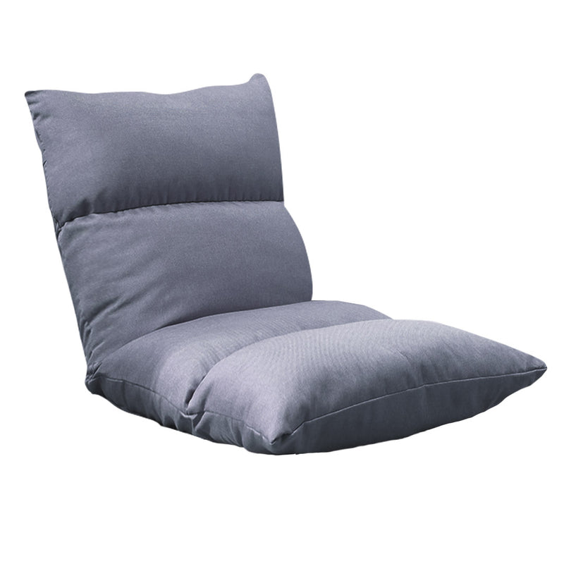 Floor Lounge Recliner Chair Linen Adjustable 5 Position Folding Gaming Grey