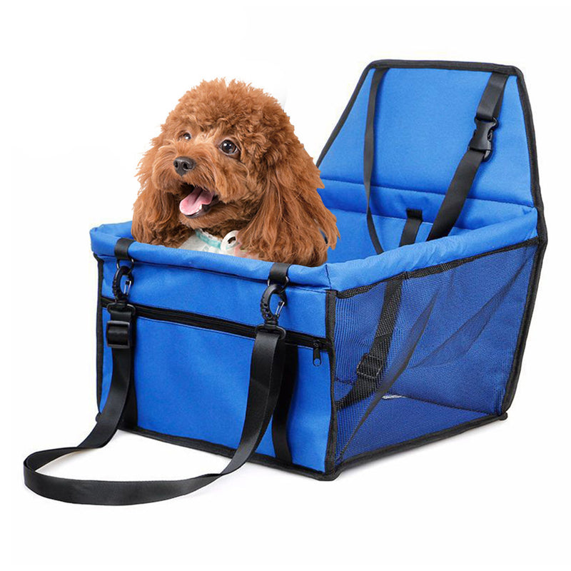 Pet Booster Car Seat 600D PVC Mesh Safety Tether 40x30x25cm Waterproof Blue