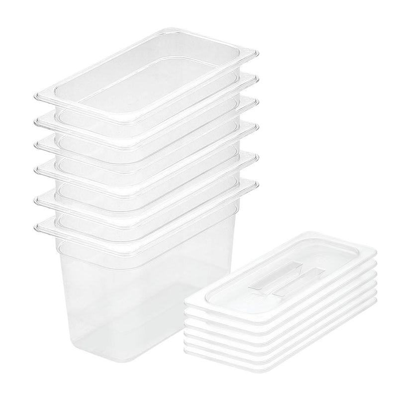 200mm Transparent Polycarbonate 1/3 Gastronorm Pan With Lid Bundle of 6