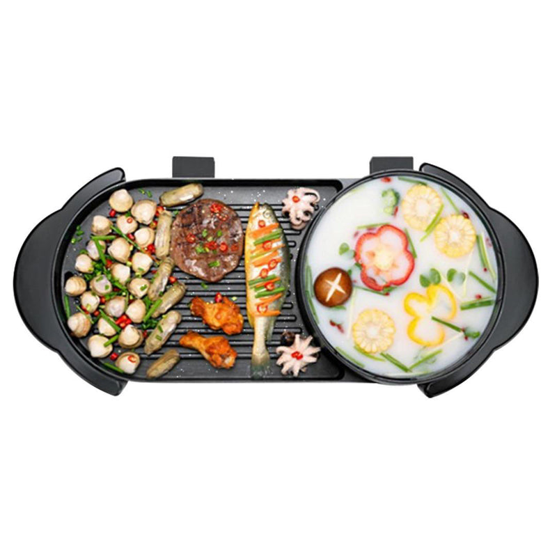 2 In 1 Electric Non Stick Teppanyaki Grill Steamboat Hotpot Black 2 To 8 Person