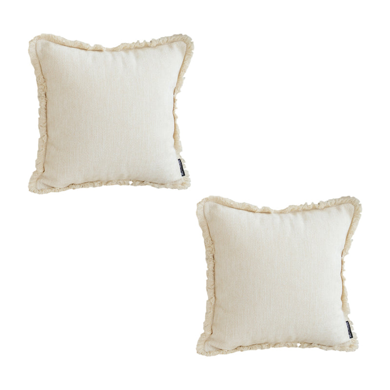 2X White Chenille Textured Throw Pillow 45cm Square with Tassels Home Decor