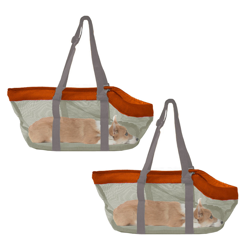 2X Orange Pet Carrier Bag PVC Mesh Breathable Travel Tote Pouch For Dog Cat