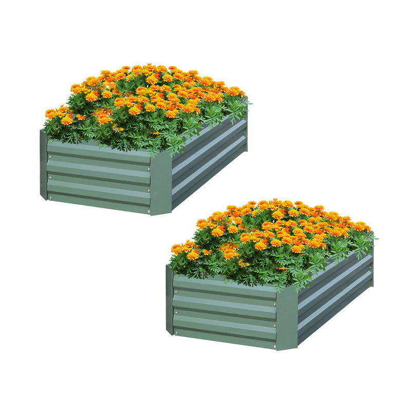2X 120X60cm Galvanized Raised Garden Bed Vegetable Herb Flower Planter Green