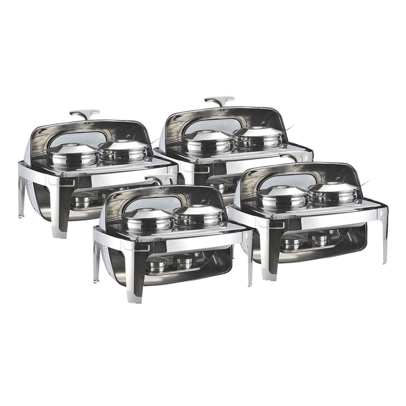 4X Double Roll Top Tureen Chafing Dish Stainless Steel 2 Pots 6.5L