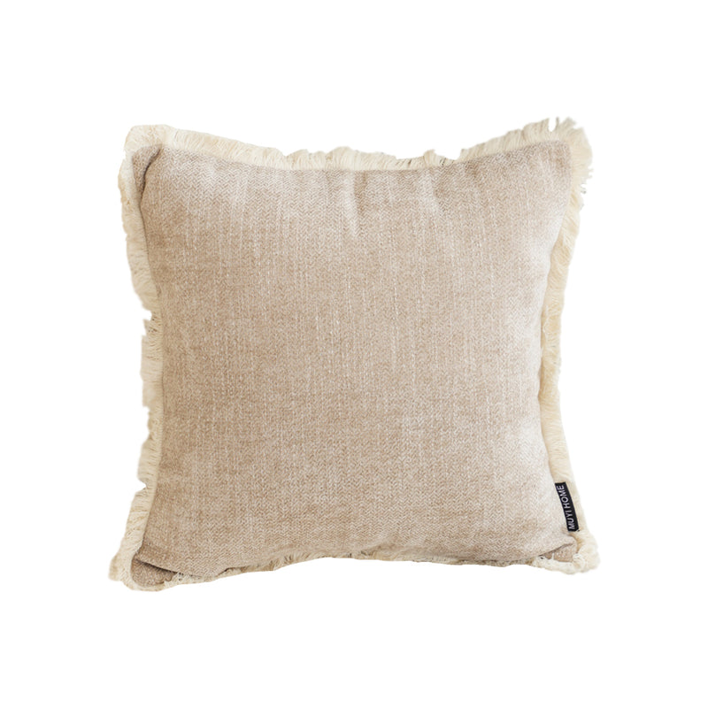 Throw Pillow Chenille Polyester 45x45x14Cm Square Thick Tassels Latte