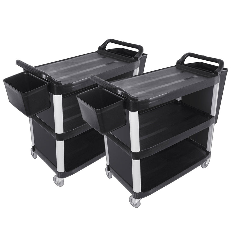 2X 3 Tier Covered Food Cart Pvc 950x500x960mm 4In Tpr Wheels Set Of Bins