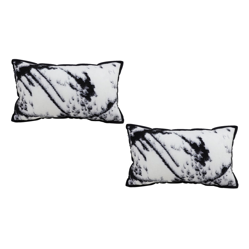 2X 35x55x18cm Throw Pillows Plush Polyester Cotton Blend Black White