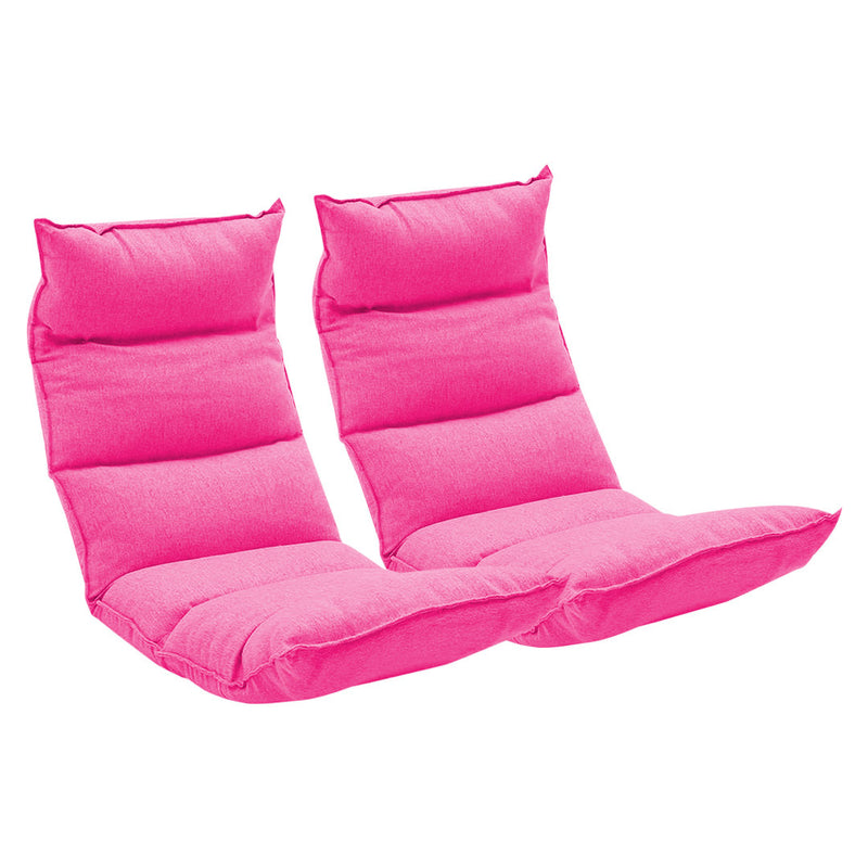 2X Foldable Suede Floor Recliner Chairs 130 x 53 x 13cm 5 Position Pink