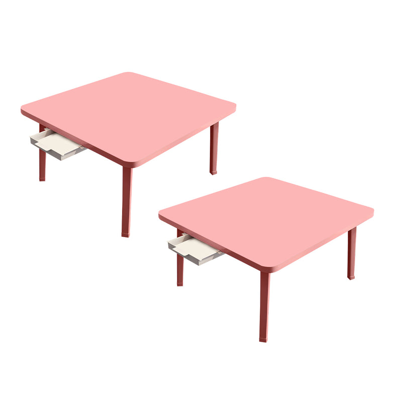 2X Pink Portable Small Square Particleboard Floor Table with Mini Drawer