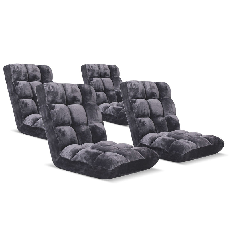 4X Folding Floor Recliner Cushions Memory Foam Plush 108x53x10cm Grey