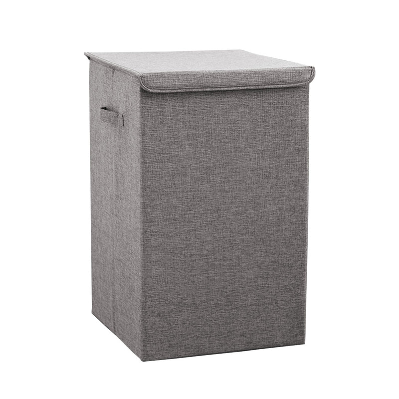 Large Collapsible Canvas Laundry Hamper 40cmx40cmx63cm With Lid Handle Grey