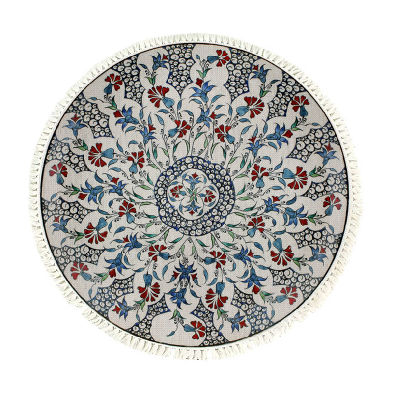 120cm Round Mandala Area Rug Polyester Anti Slip Backing Multicolor